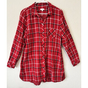 J. Jill‎ Plaid Tunic Shirt Women’s XL Red Plaid Cabincore Top with Pockets